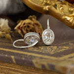 Lade Bild in die Galerieansicht, Matte Bezel Oval Cut Lab Diamond Dangle Earrings with Lab Blue Sapphire Hidden Halo - LGG Jewelry