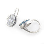 Lade Bild in die Galerieansicht, Matte Bezel Oval Cut Lab Diamond Dangle Earrings with Lab Blue Sapphire Hidden Halo - LGG Jewelry