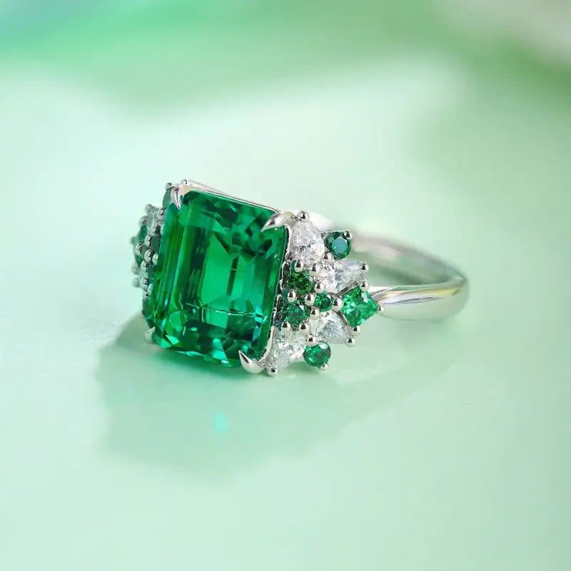 Mixed Color Cluster 3 Ct Lab Emerald Engagement Ring - LGG Jewelry