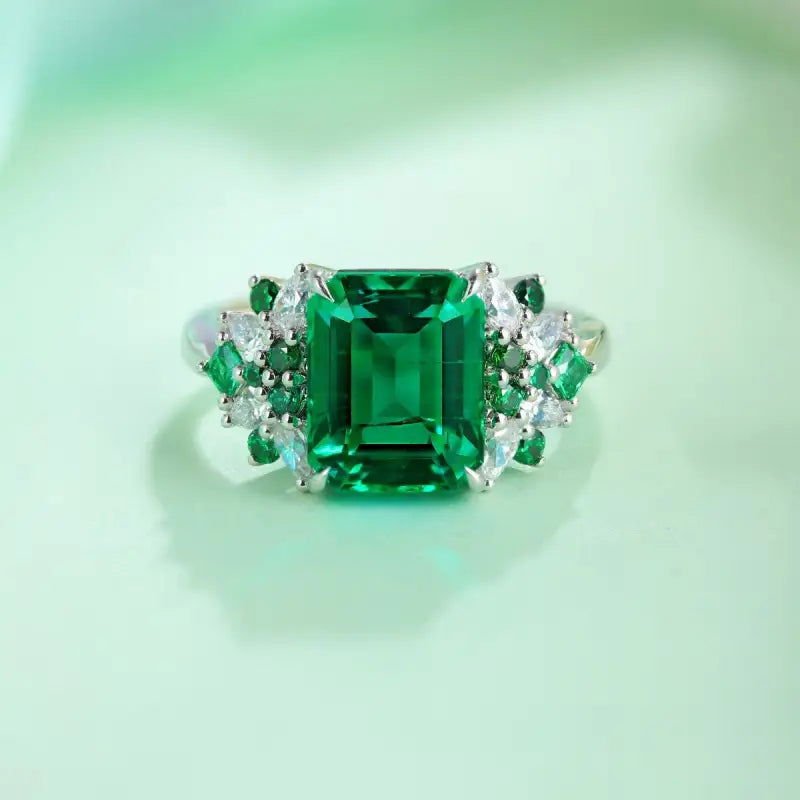 Mixed Color Cluster 3 Ct Lab Emerald Engagement Ring - LGG Jewelry