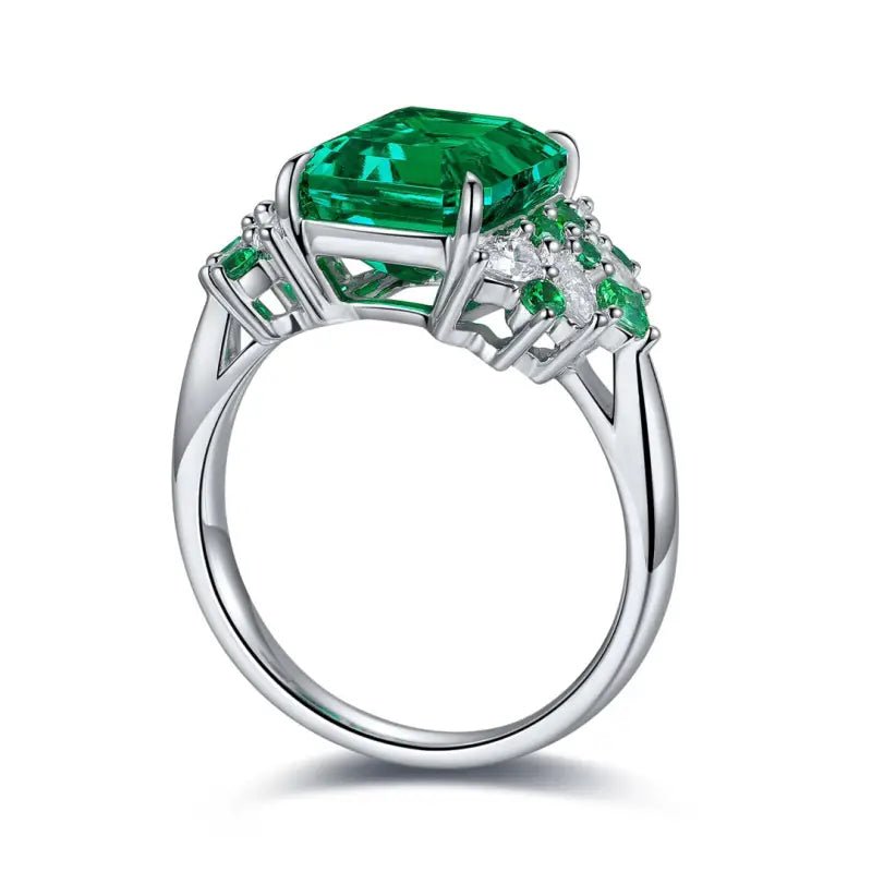 Mixed Color Cluster 3 Ct Lab Emerald Engagement Ring - LGG Jewelry