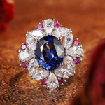 Lade Bild in die Galerieansicht, Mixed Color Cluster 5 Ct Oval Cut Lab Blue Sapphire Engagement Ring - LGG Jewelry