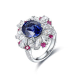 Lade Bild in die Galerieansicht, Mixed Color Cluster 5 Ct Oval Cut Lab Blue Sapphire Engagement Ring - LGG Jewelry