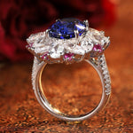 Lade Bild in die Galerieansicht, Mixed Color Cluster 5 Ct Oval Cut Lab Blue Sapphire Engagement Ring - LGG Jewelry