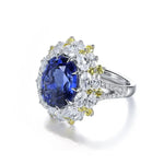 Lade Bild in die Galerieansicht, Mixed Color Cluster 5.9 Ct Oval Shape Lab Blue Sapphire Engagement Ring - LGG Jewelry