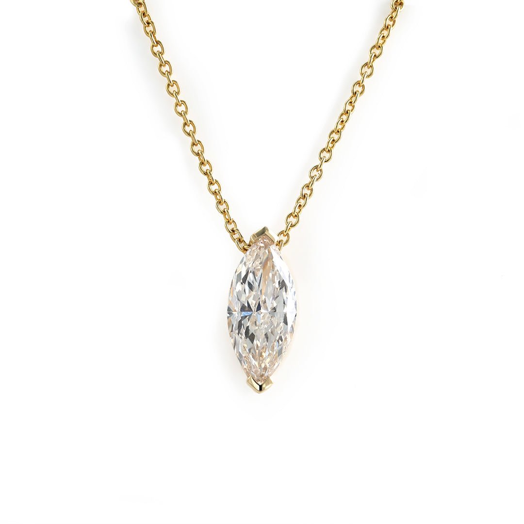 North-south Marquise Cut Lab Diamond Two V-Prongs Pendant Necklace - LGG Jewelry