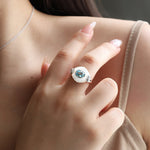 Lade Bild in die Galerieansicht, Oval Blue Topaz with Nacre Cluster Cocktail Ring - LGG Jewelry