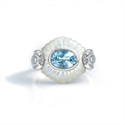 Oval Blue Topaz with Nacre Cluster Cocktail Ring - LGG Jewelry