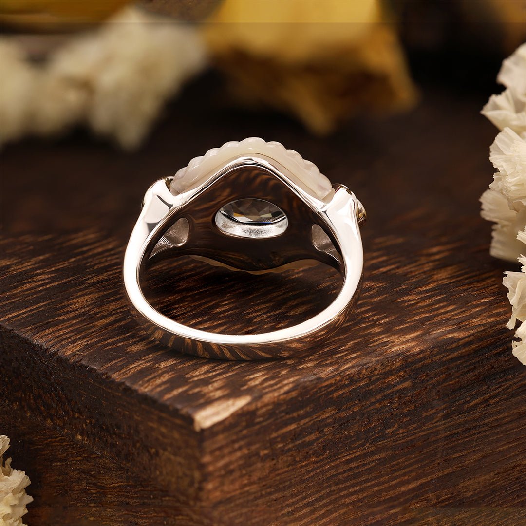 Oval Blue Topaz with Nacre Cluster Cocktail Ring - LGG Jewelry