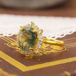 Lade Bild in die Galerieansicht, Oval Cut Moss Agate Halo Engagement Ring - LGG Jewelry