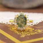 Lade Bild in die Galerieansicht, Oval Cut Moss Agate Halo Engagement Ring - LGG Jewelry