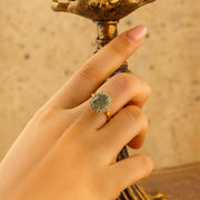 Oval Cut Moss Agate Halo Engagement Ring - LGG Jewelry