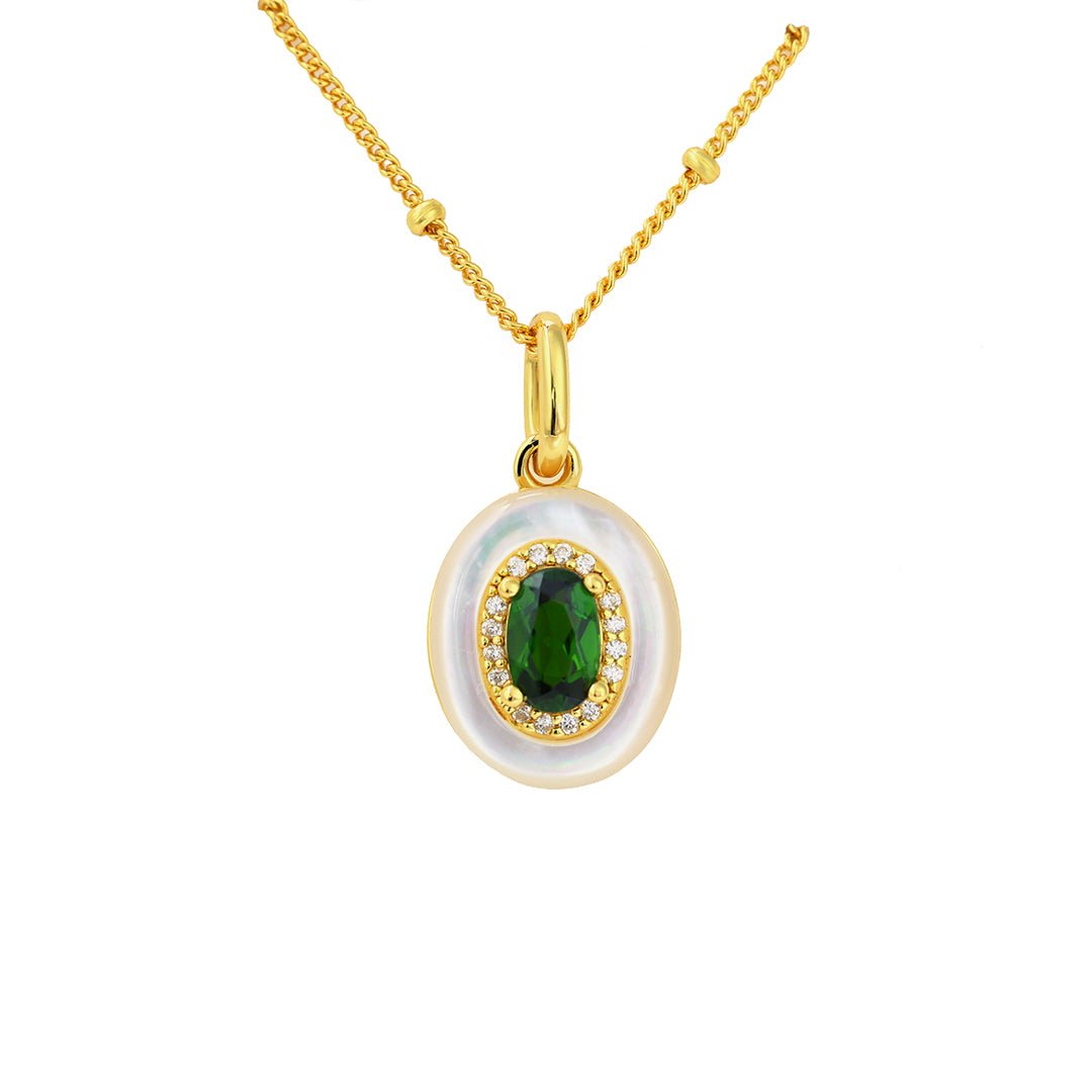 Oval Diopside & Nacre Pendant Necklace - LGG Jewelry