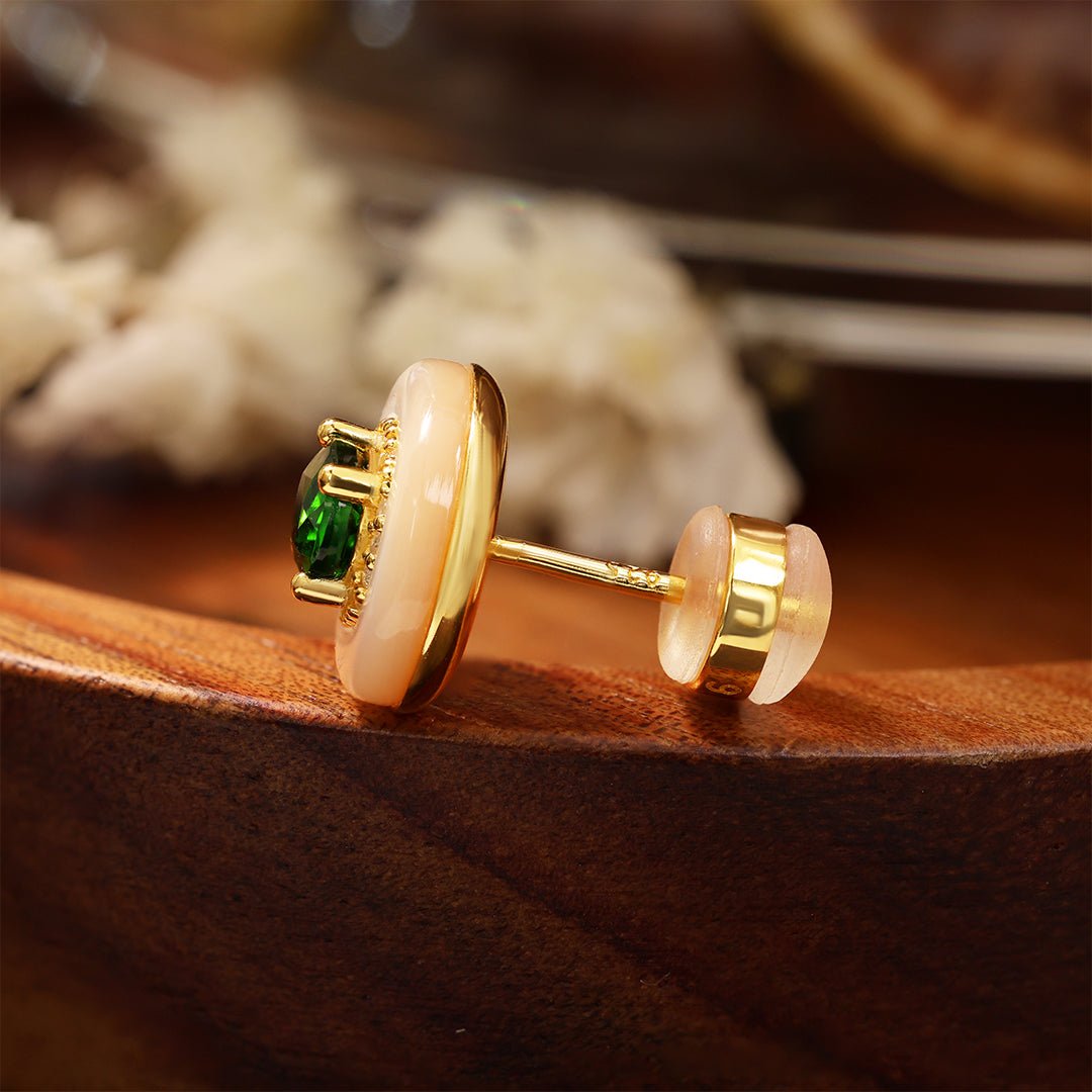 Oval Diopside & Nacre Statement Stud Earrings - LGG Jewelry