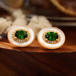 Lade Bild in die Galerieansicht, Oval Diopside &amp; Nacre Statement Stud Earrings - LGG Jewelry