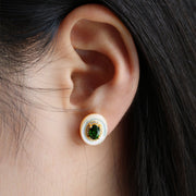 Oval Diopside & Nacre Statement Stud Earrings - LGG Jewelry