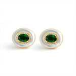 Lade Bild in die Galerieansicht, Oval Diopside &amp; Nacre Statement Stud Earrings - LGG Jewelry