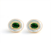 Oval Diopside & Nacre Statement Stud Earrings - LGG Jewelry