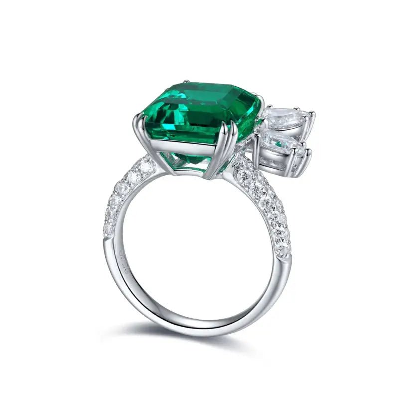 Pear Cluster 6.5 Ct Lab Emerald Double Four Prongs Engagement Ring - LGG Jewelry