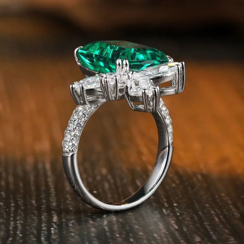 Pear Cluster 6.5 Ct Lab Emerald Double Four Prongs Engagement Ring - LGG Jewelry