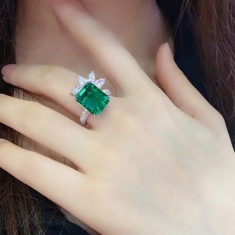Pear Cluster 6.5 Ct Lab Emerald Double Four Prongs Engagement Ring - LGG Jewelry