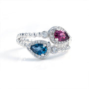 Pear Cut Blue Topaz & Garnet Toi Et Moi Ring - LGG Jewelry
