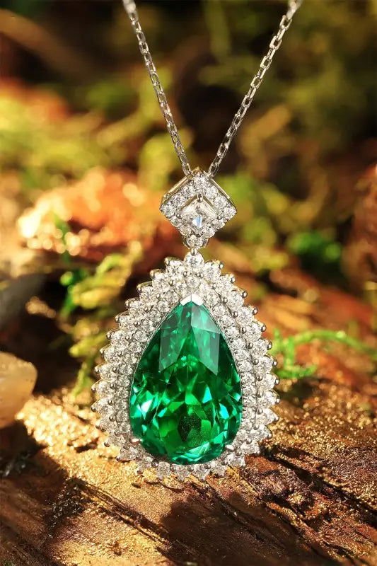 Pear Cut Columbia Green Lab Emerald Cluster Pendant - LGG Jewelry
