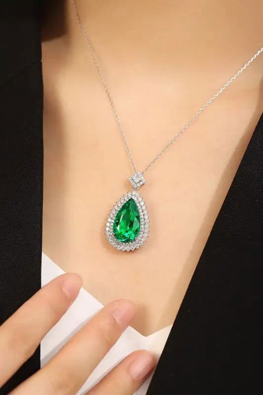 Pear Cut Columbia Green Lab Emerald Cluster Pendant - LGG Jewelry