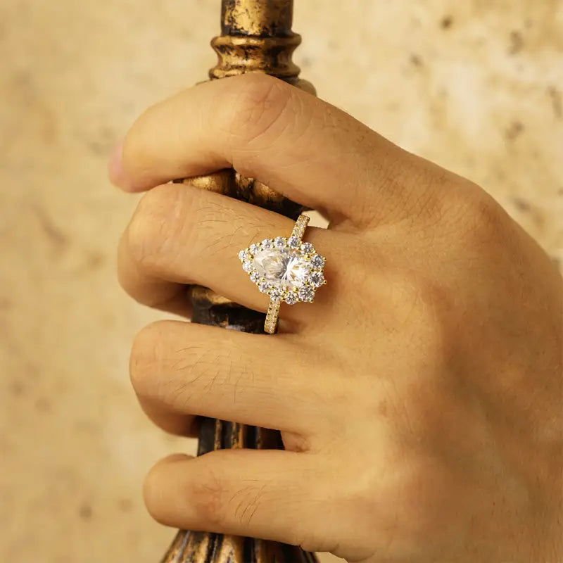 Pear Cut Lab Diamond Graduating Halo Pave Engagement Ring - LGG Jewelry