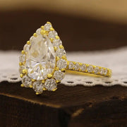 Pear Cut Lab Diamond Graduating Halo Pave Engagement Ring - LGG Jewelry