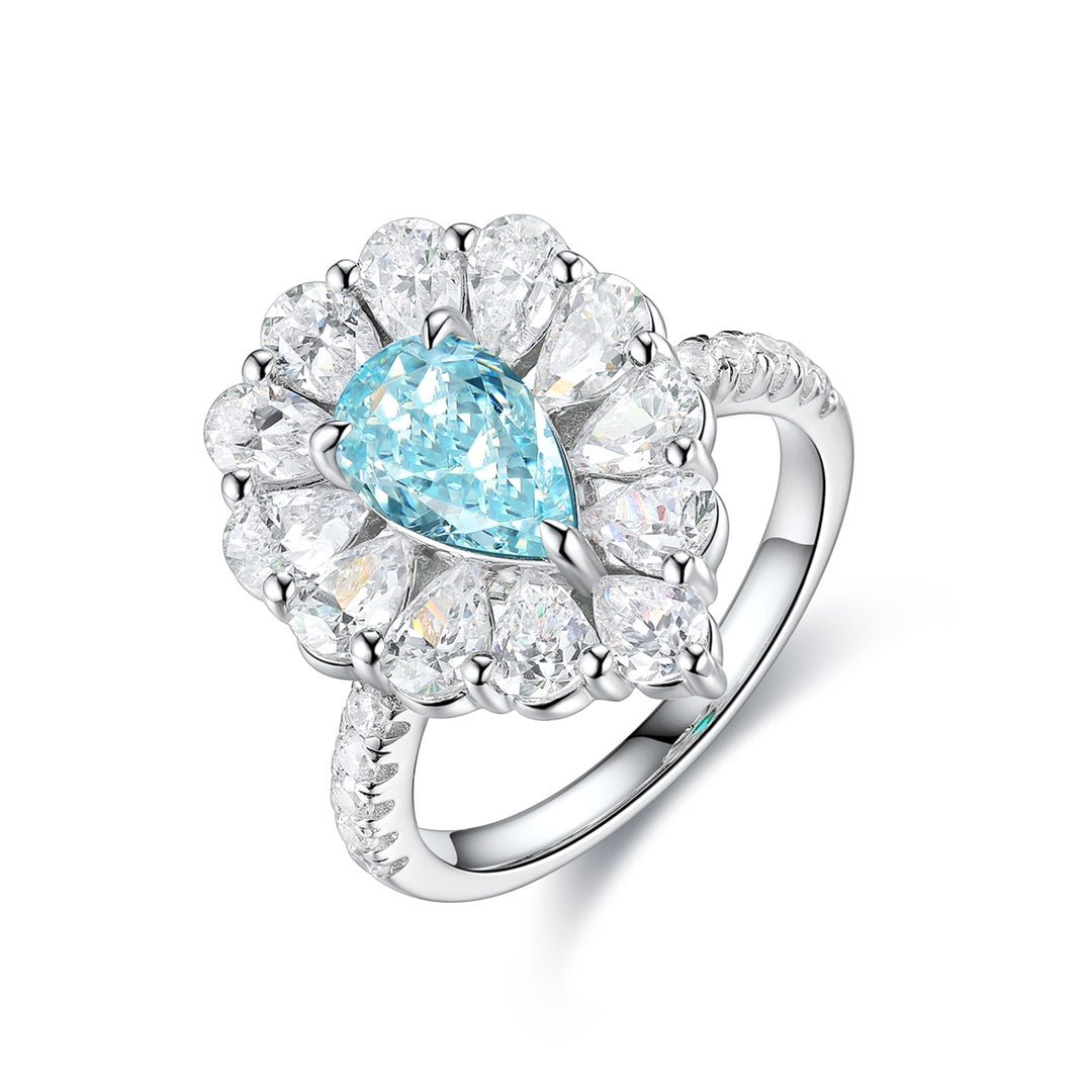 Pear Cut Lab Paraiba Pear Cluster Engagement Ring - LGG Jewelry