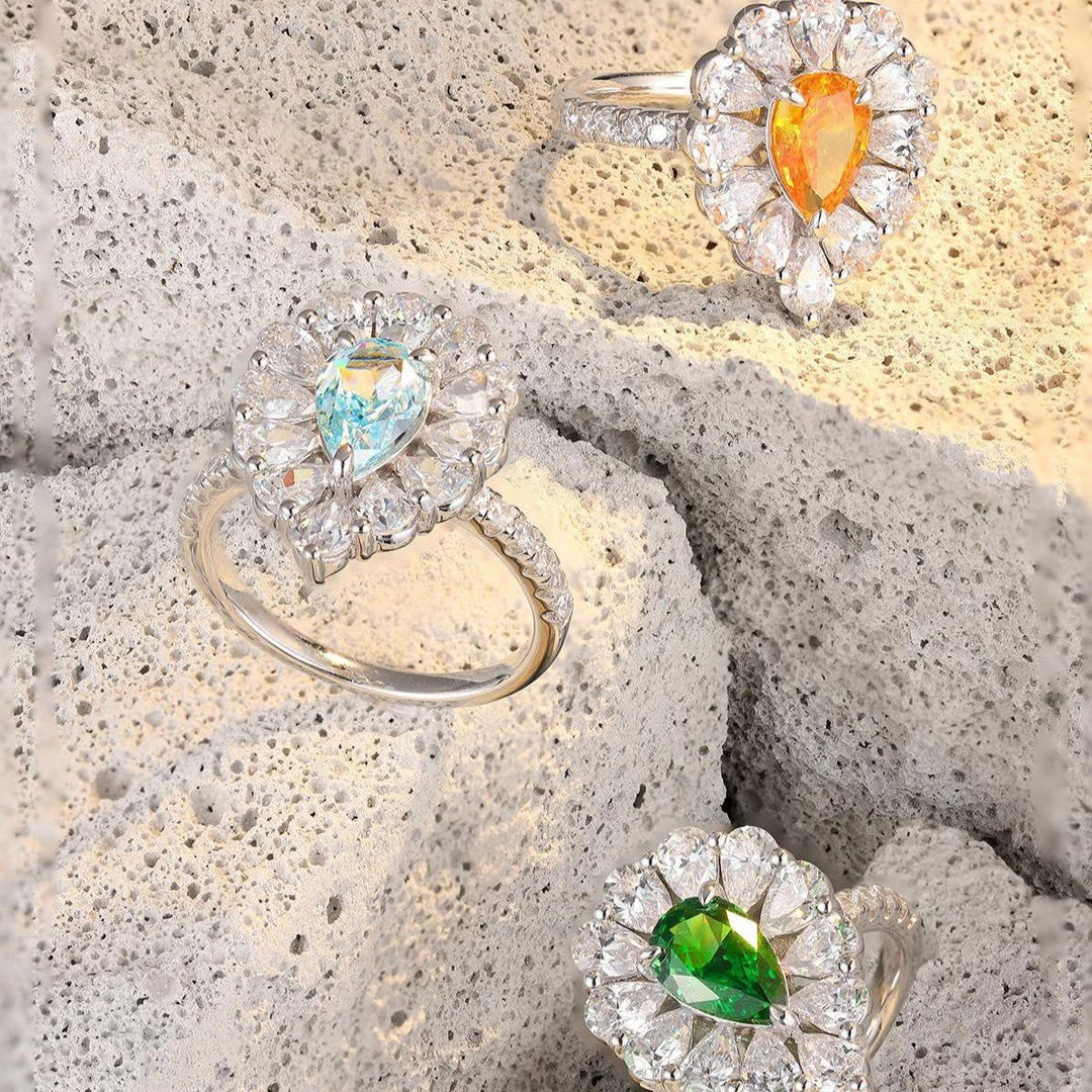 Pear Cut Lab Paraiba Pear Cluster Engagement Ring - LGG Jewelry