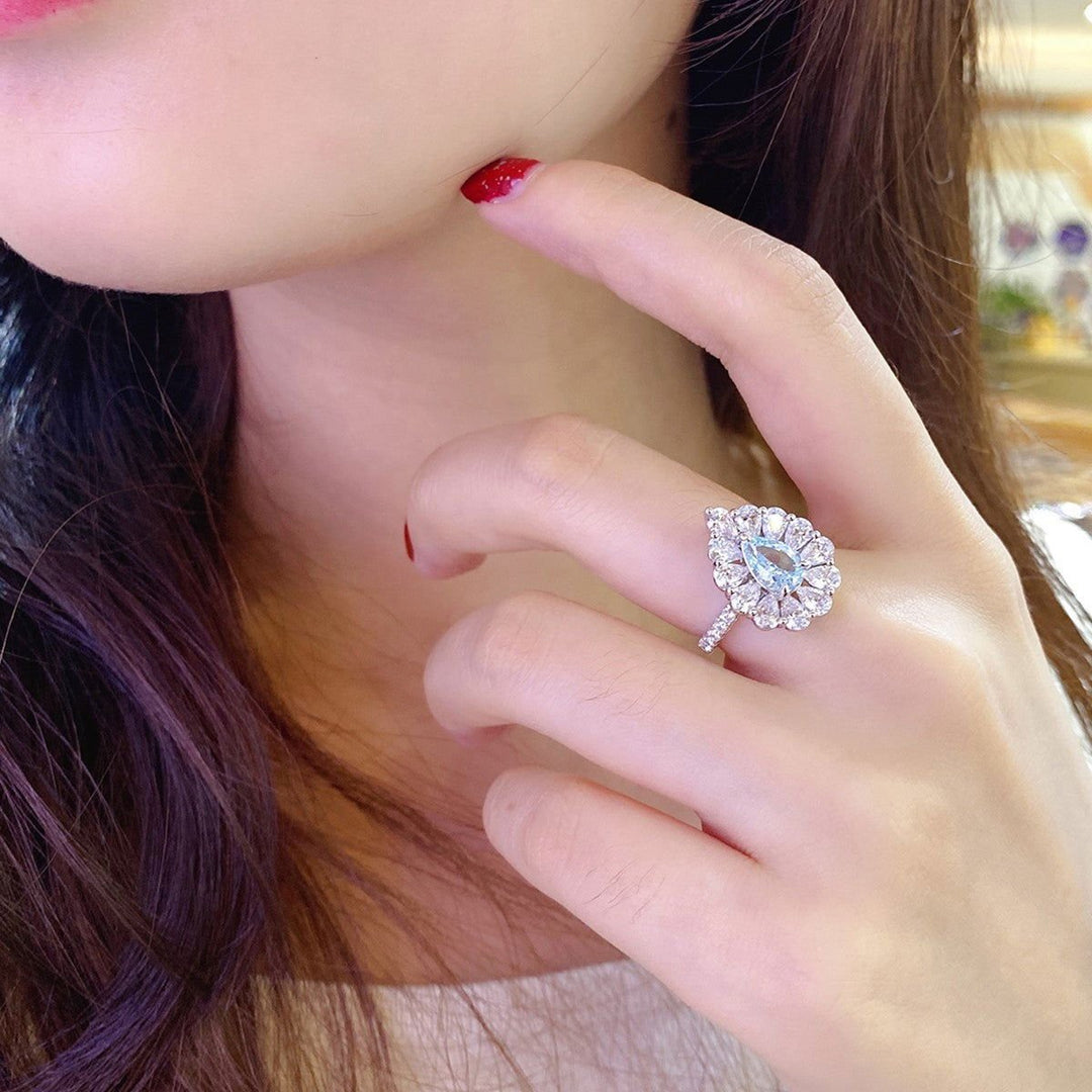 Pear Cut Lab Paraiba Pear Cluster Engagement Ring - LGG Jewelry