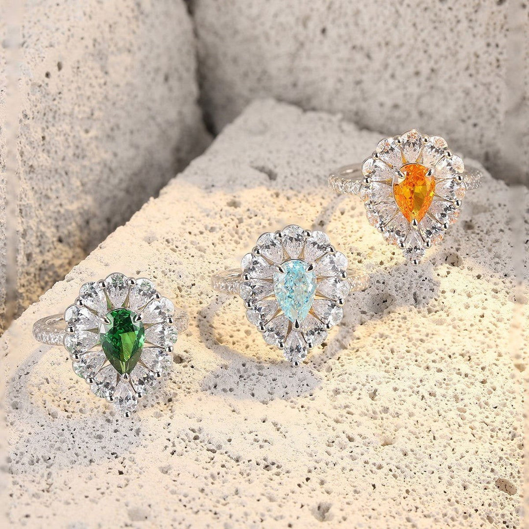 Pear Cut Lab Paraiba Pear Cluster Engagement Ring - LGG Jewelry