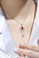 Lade Bild in die Galerieansicht, Pear Cut Lab Ruby Pave Key Pendant Necklace - LGG Jewelry