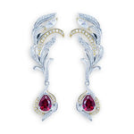 Lade Bild in die Galerieansicht, Phenix Feather Pear Cut Lab Ruby Earrings - LGG Jewelry