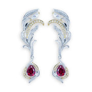 Phenix Feather Pear Cut Lab Ruby Earrings - LGG Jewelry