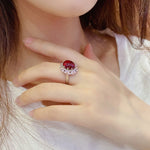Lade Bild in die Galerieansicht, Pink Cluster 7 Ct Oval Shape Lab Ruby Engagement Ring - LGG Jewelry