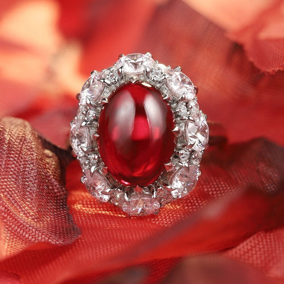 Pink Cluster 7 Ct Oval Shape Lab Ruby Engagement Ring - LGG Jewelry