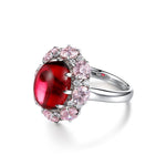Lade Bild in die Galerieansicht, Pink Cluster 7 Ct Oval Shape Lab Ruby Engagement Ring - LGG Jewelry