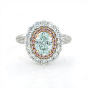 Pink Halo 1.24 Ct Oval Cut Fancy Blue Lab Diamond Engagement Ring - LGG Jewelry