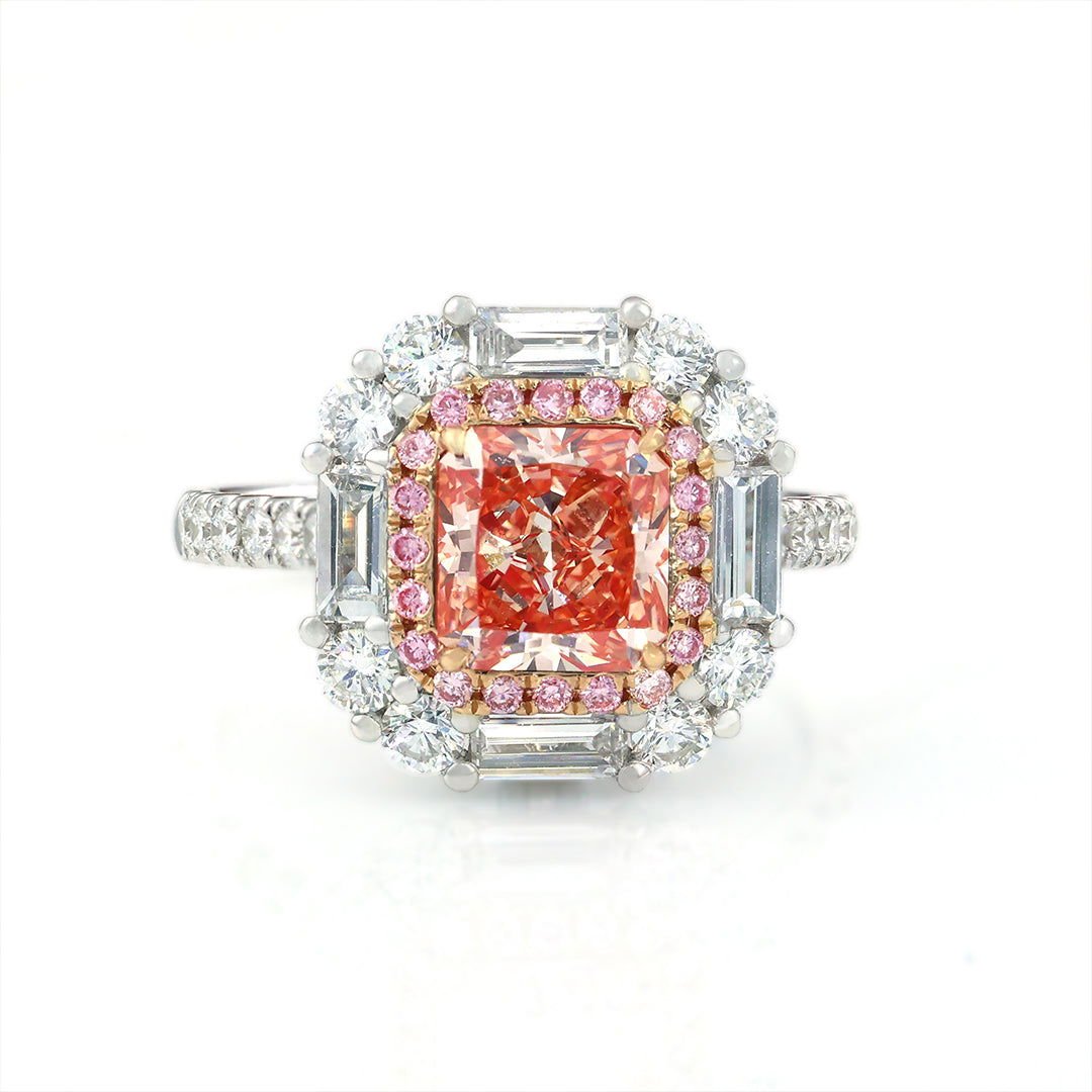 Pink Halo 1.54 Ct Radiant Cut Fancy Pink Lab Diamond Cluster Engagement Ring - LGG Jewelry