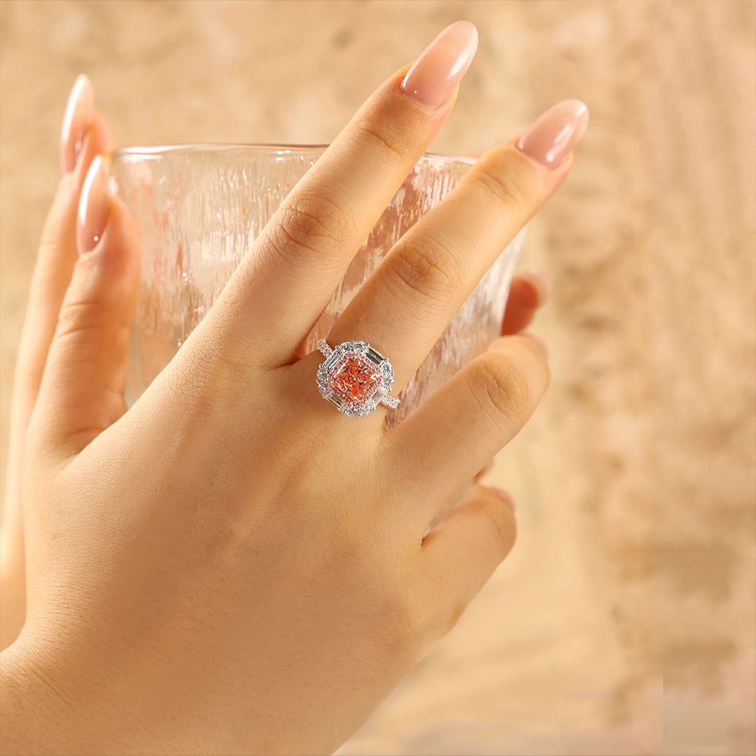 Pink Halo 1.54 Ct Radiant Cut Fancy Pink Lab Diamond Cluster Engagement Ring - LGG Jewelry