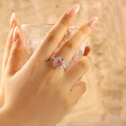 Pink Halo 1.54 Ct Radiant Cut Fancy Pink Lab Diamond Cluster Engagement Ring - LGG Jewelry