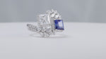 Load and play video in Gallery viewer, Luxurious Leafy 1.5 CT Princess Cut Lab Diamond &amp; Blue Lab Sapphire Toi Et Moi Engagement Ring
