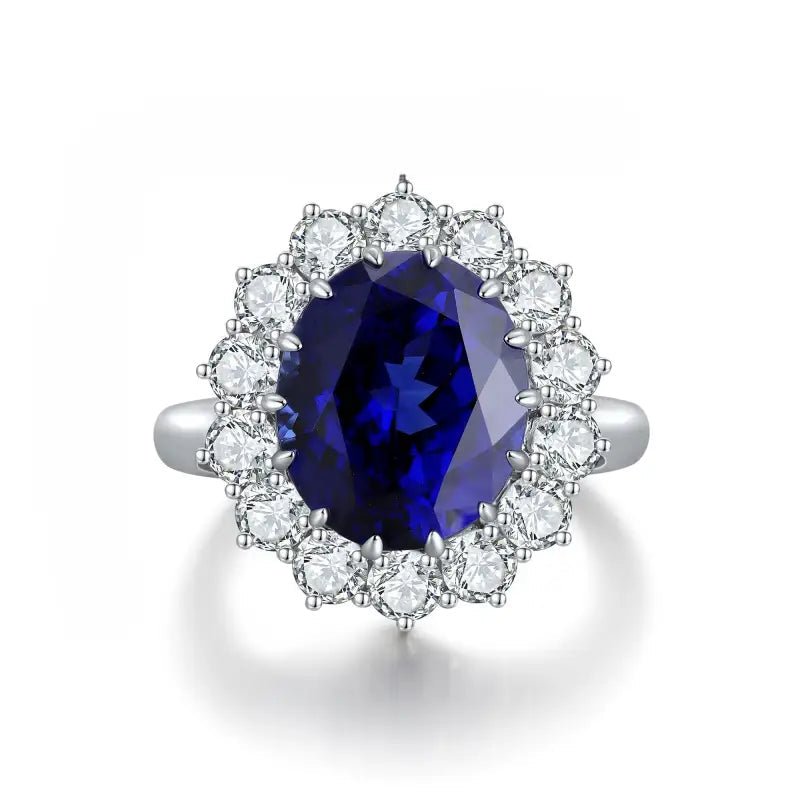 Princess Diana Inspired Luxury 6.5 Ct Oval Lab Blue Sapphire Engagement Ring - LGG Jewelry