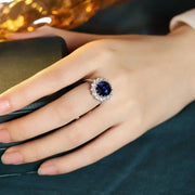 Princess Diana Inspired Luxury 6.5 Ct Oval Lab Blue Sapphire Engagement Ring - LGG Jewelry