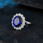 Lade Bild in die Galerieansicht, Princess Diana Inspired Luxury 6.5 Ct Oval Lab Blue Sapphire Engagement Ring - LGG Jewelry