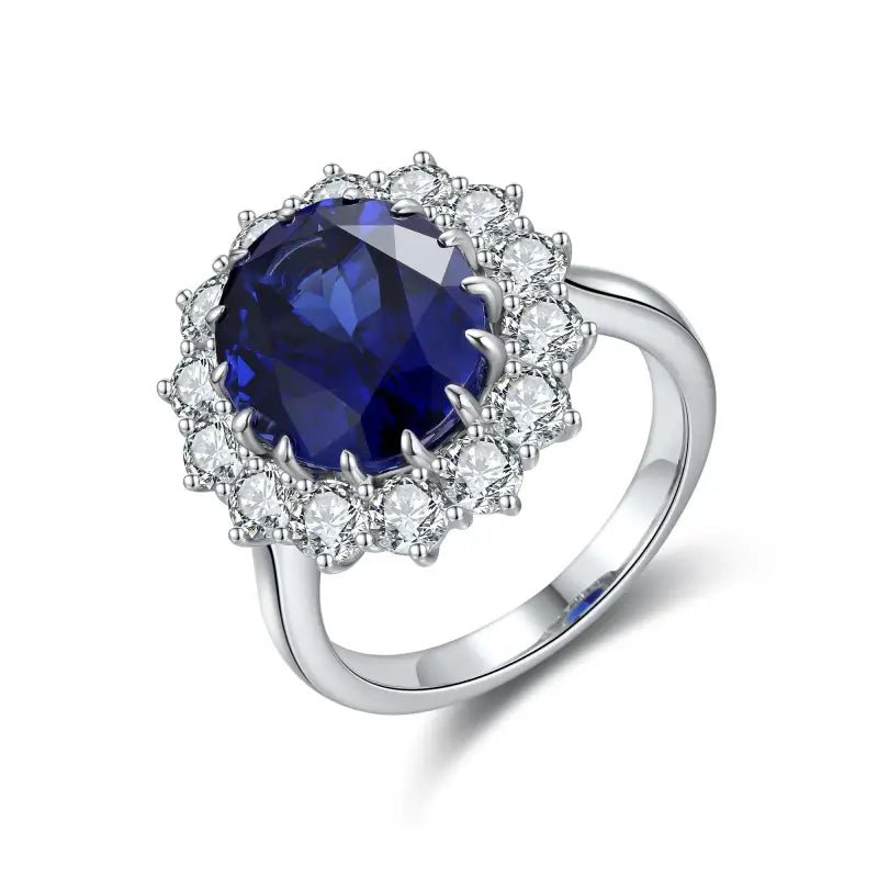 Princess Diana Inspired Luxury 6.5 Ct Oval Lab Blue Sapphire Engagement Ring - LGG Jewelry