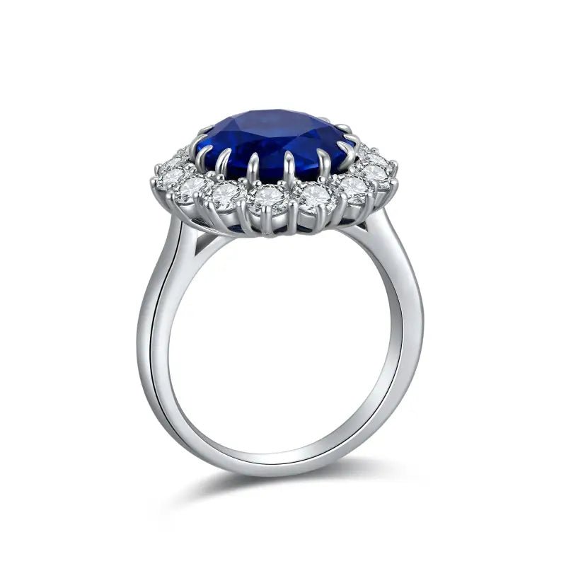 Princess Diana Inspired Luxury 6.5 Ct Oval Lab Blue Sapphire Engagement Ring - LGG Jewelry